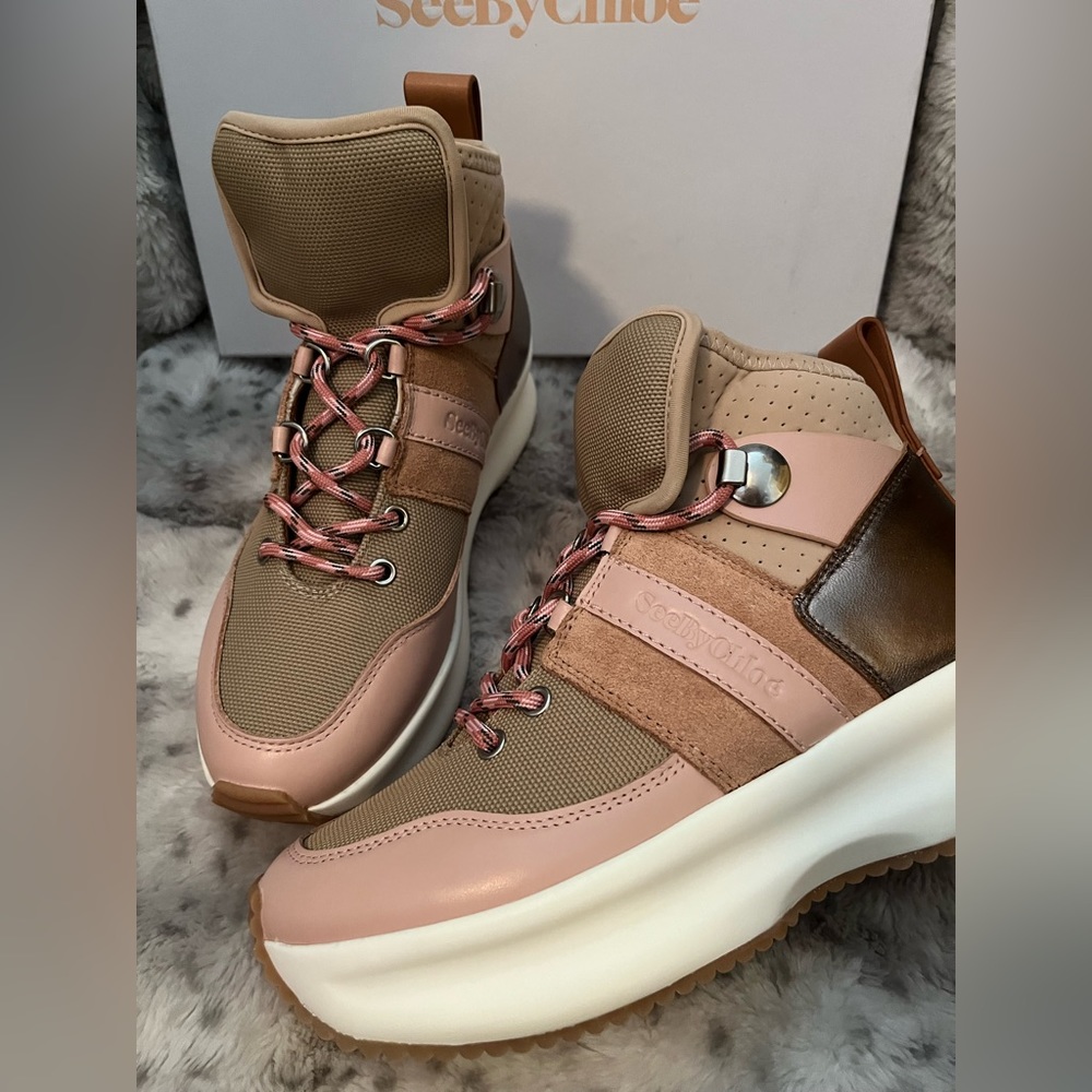 see by chloé women's Casey High Top Platform Hiker Sneakers MSRP$495 Clearance